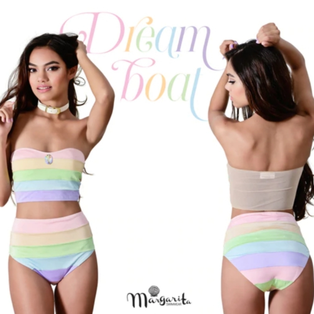 Margarita Mermaid Dolls Kill Dreamboat pastel rainbow high waist bikini bottom
